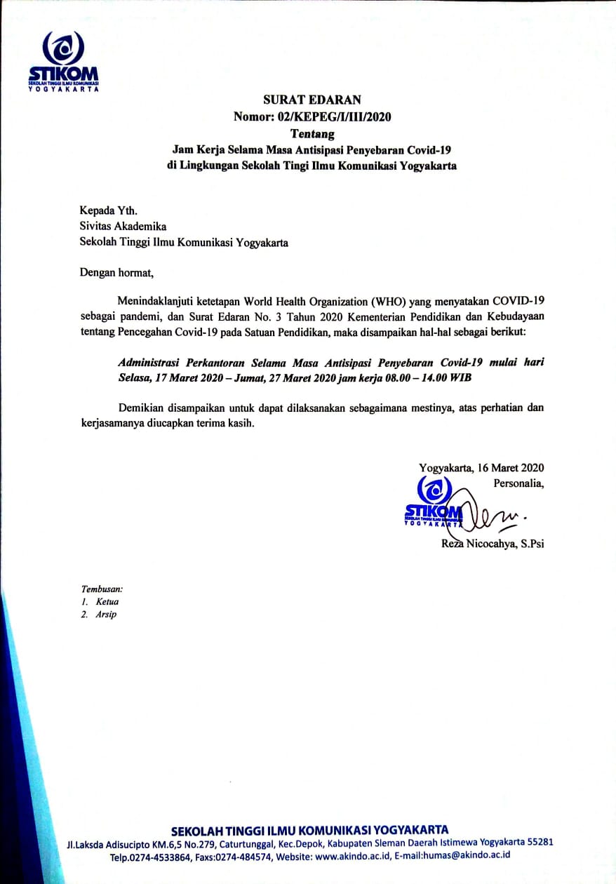 Peraturan Jam Kerja Administrasi Kantor Selama Masa Antisipasi Penyebaran COVID-19